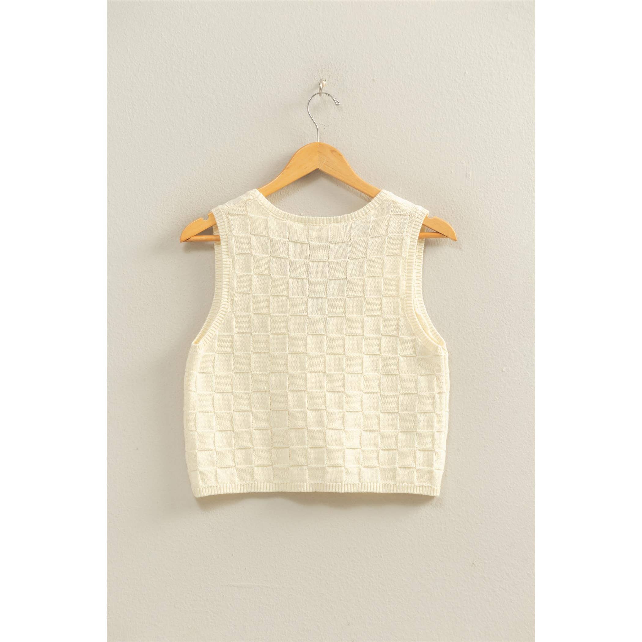 Checkered V-Neck Sleeveless Vest