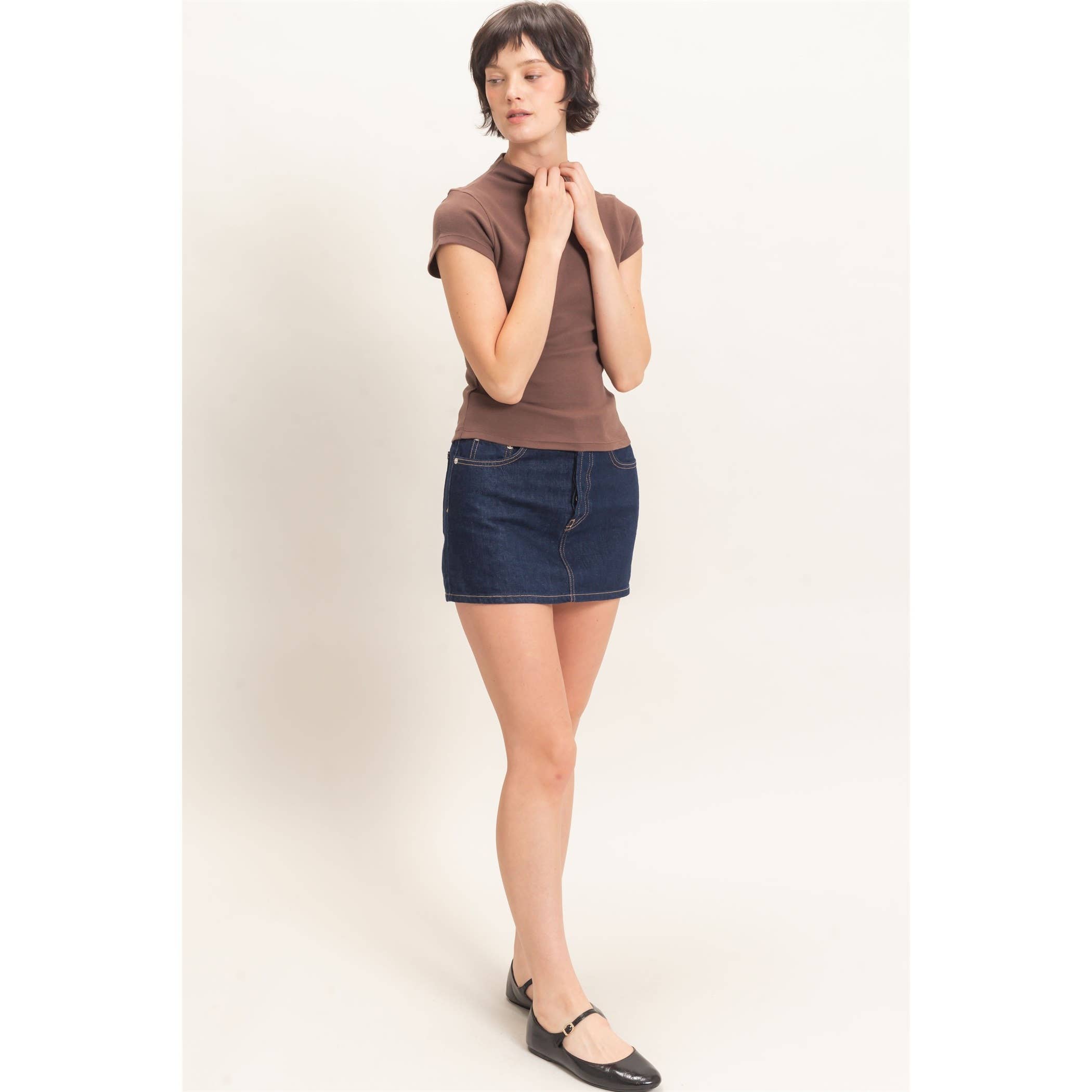 Mock Neck Cap Sleeve Top