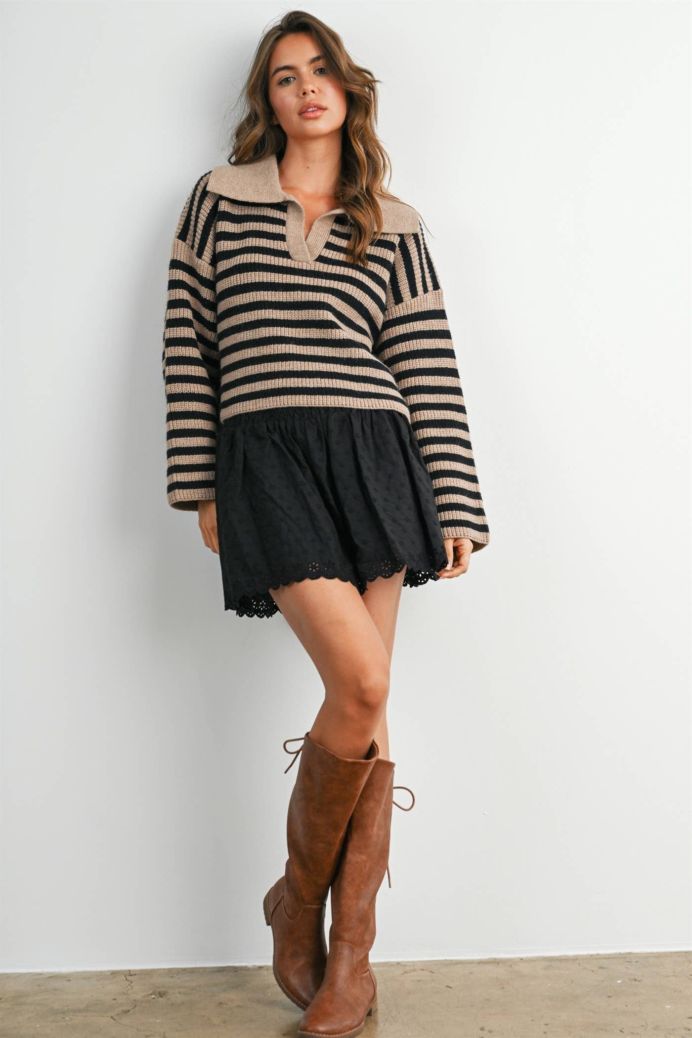Striped Collared Knit Sweater
