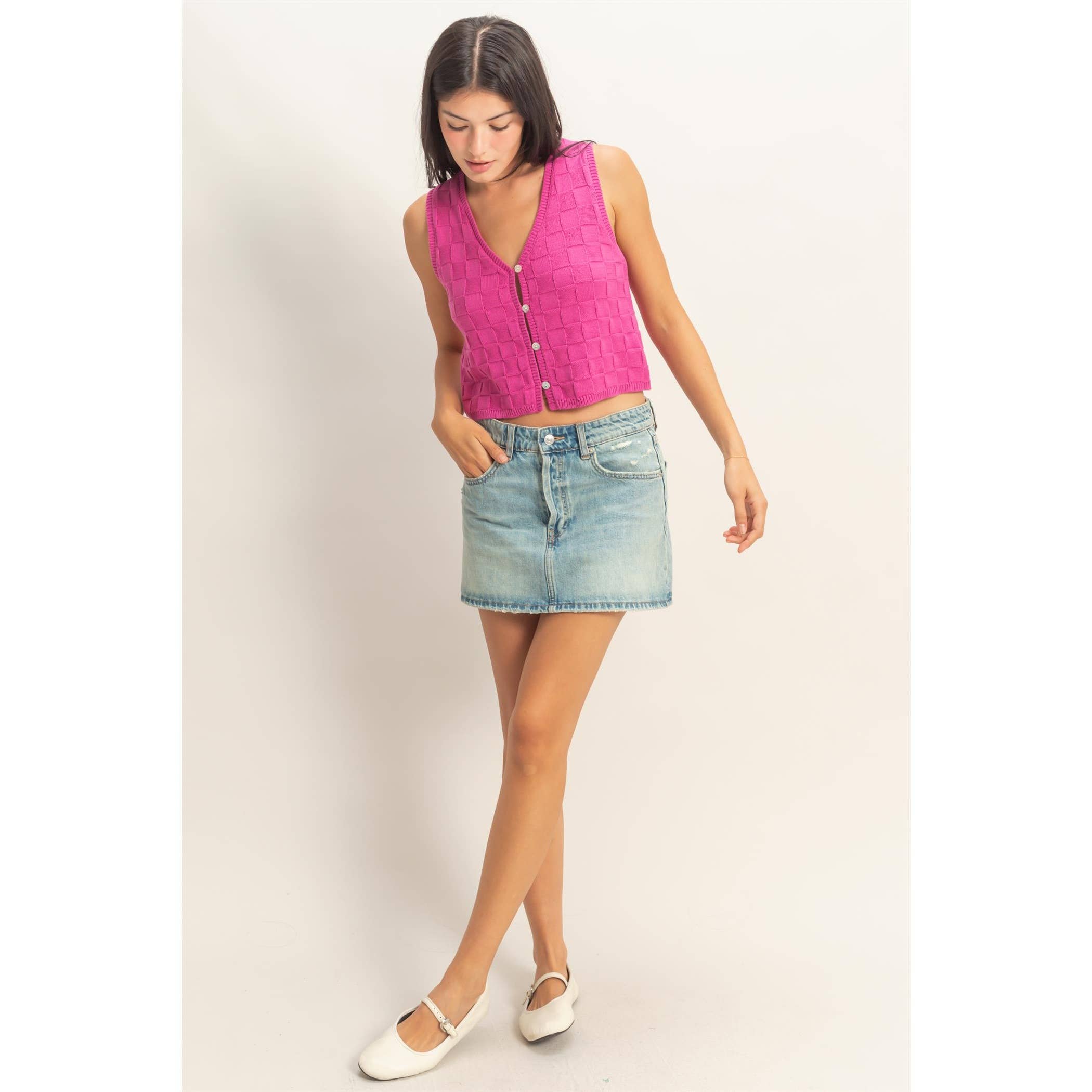 Checkered V-Neck Sleeveless Vest