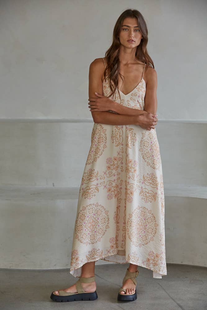 Mandala Floral Print Midi Dress