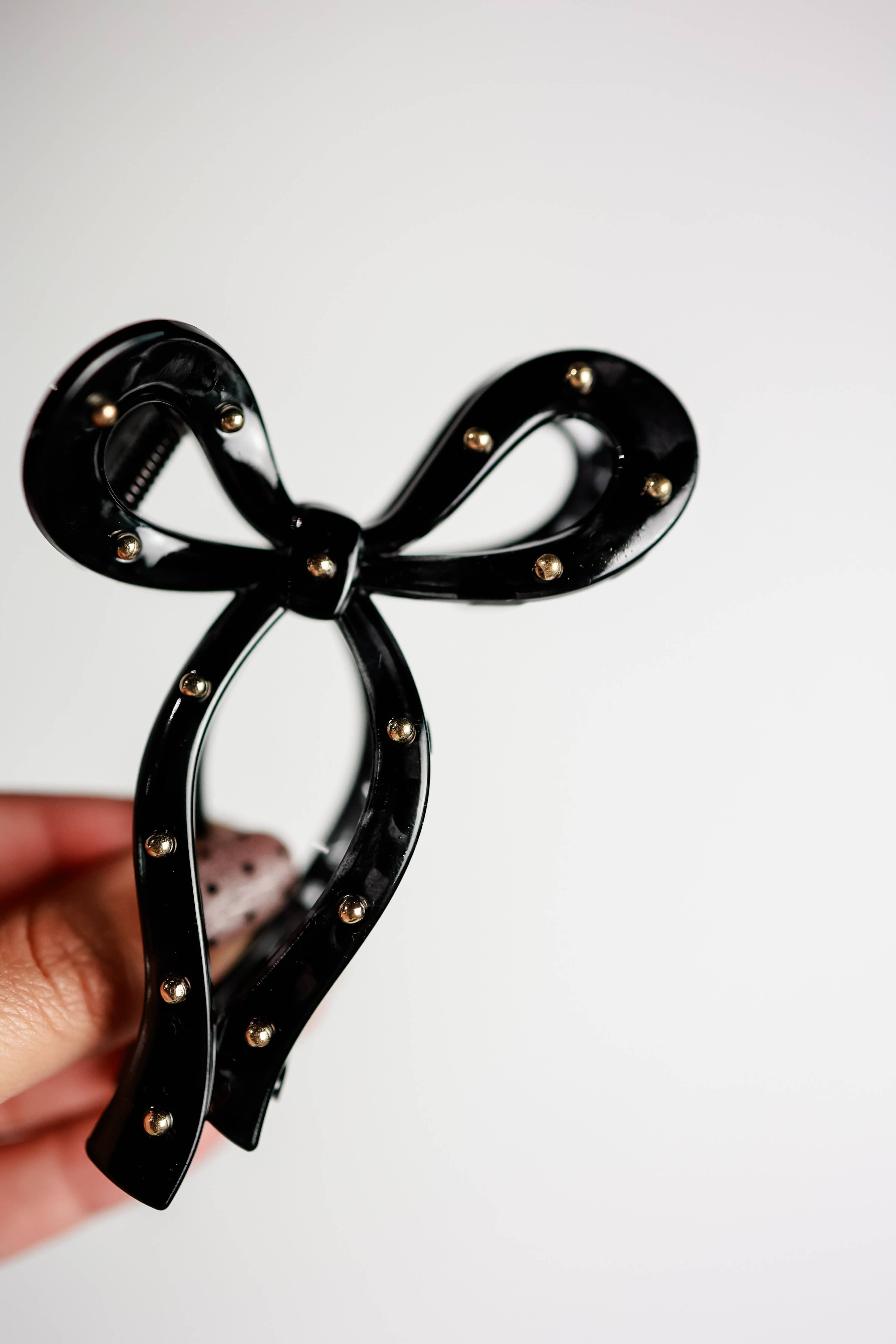 THE STUDDED BOW CLIP | BLACK