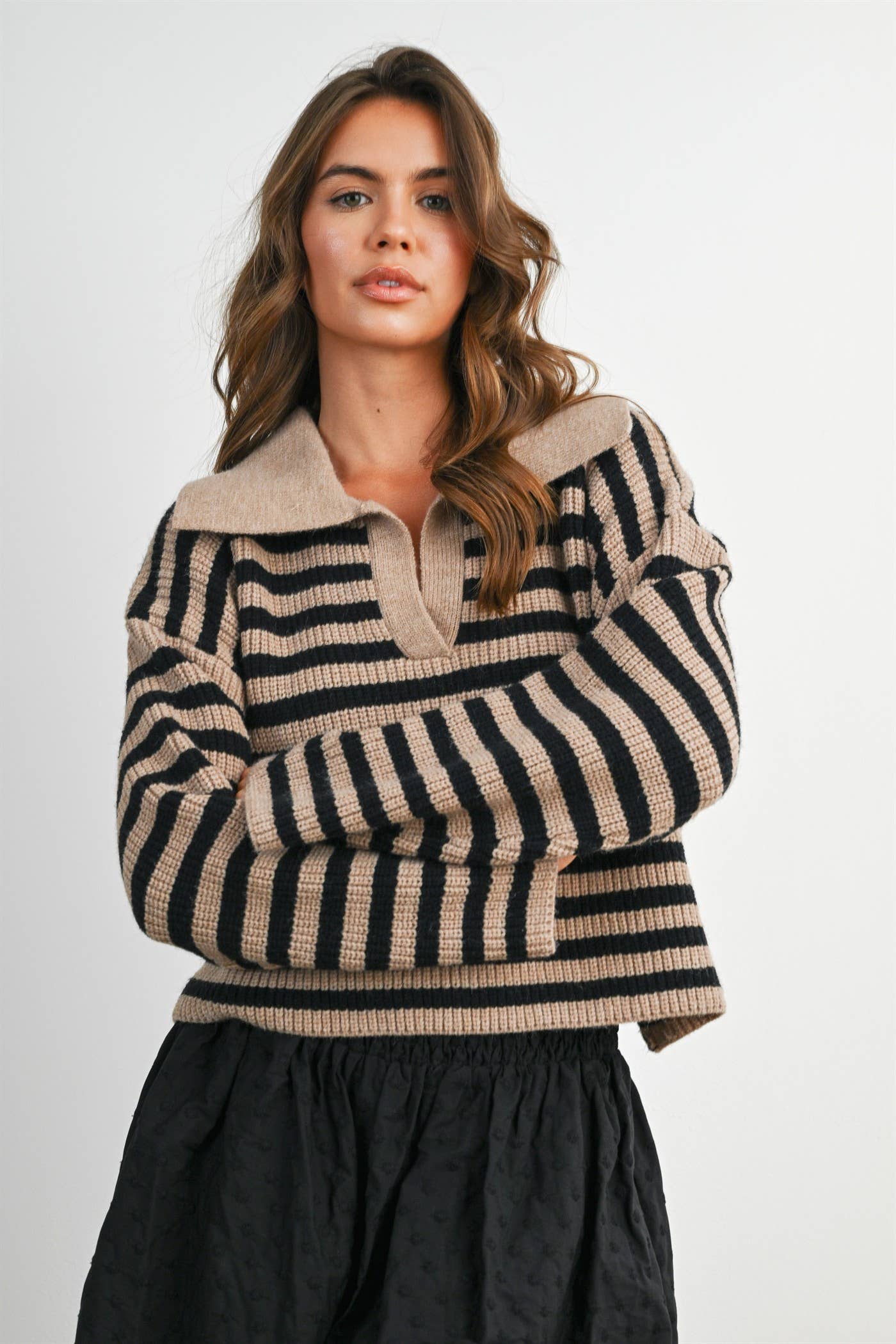Striped Collared Knit Sweater