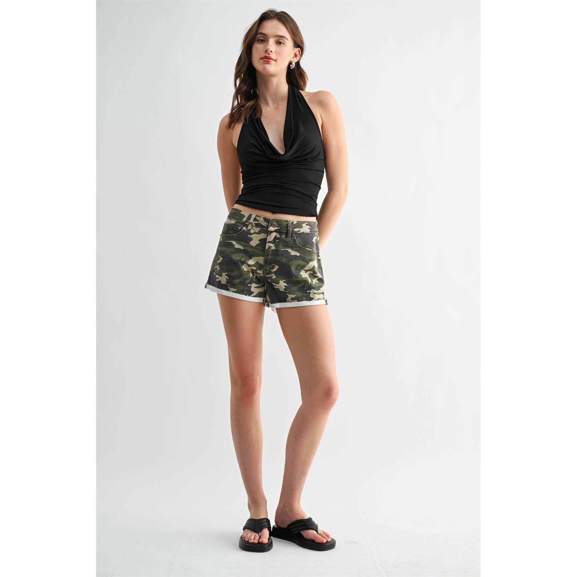 HIGH RISE CAMOUFLAGE SHORTS