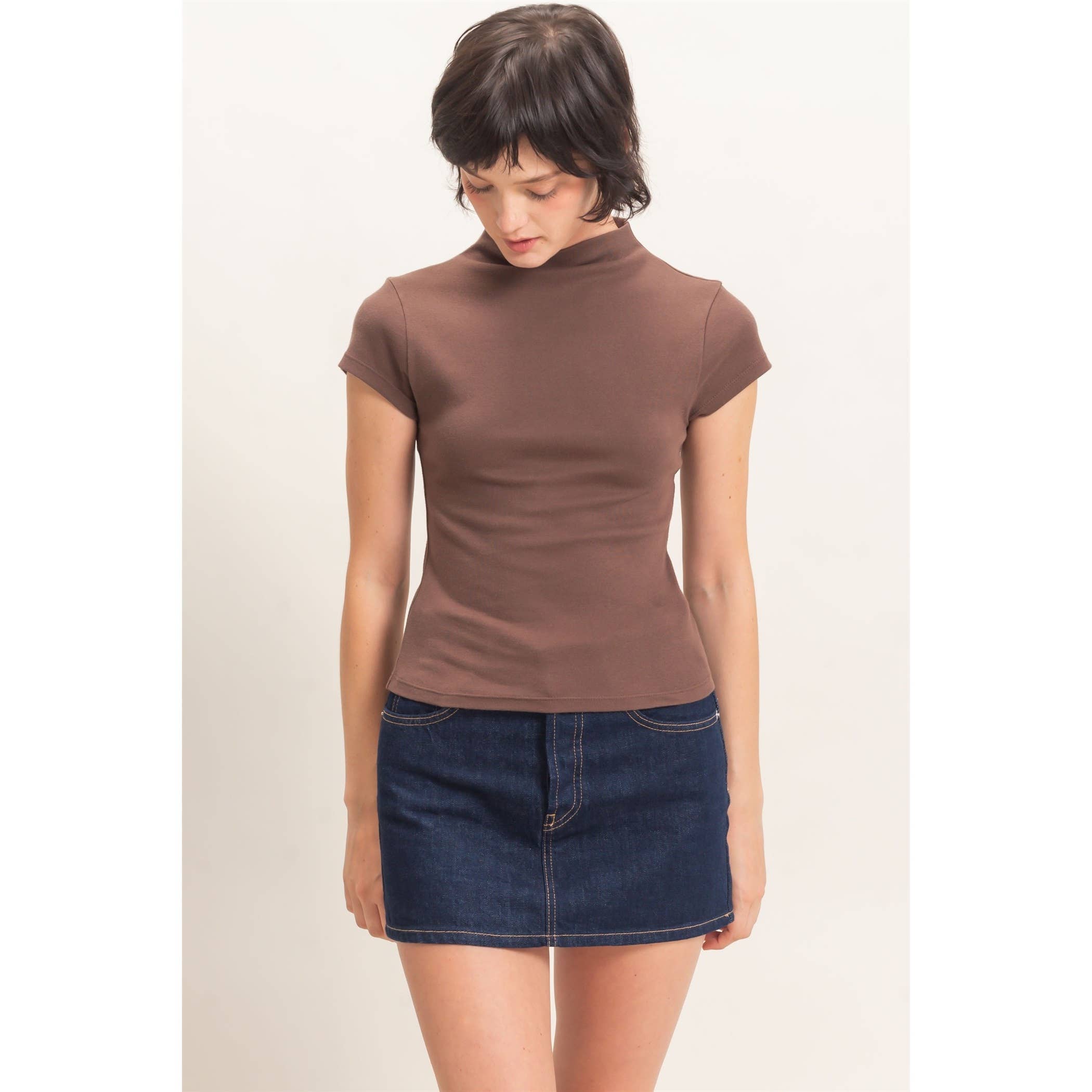 Mock Neck Cap Sleeve Top
