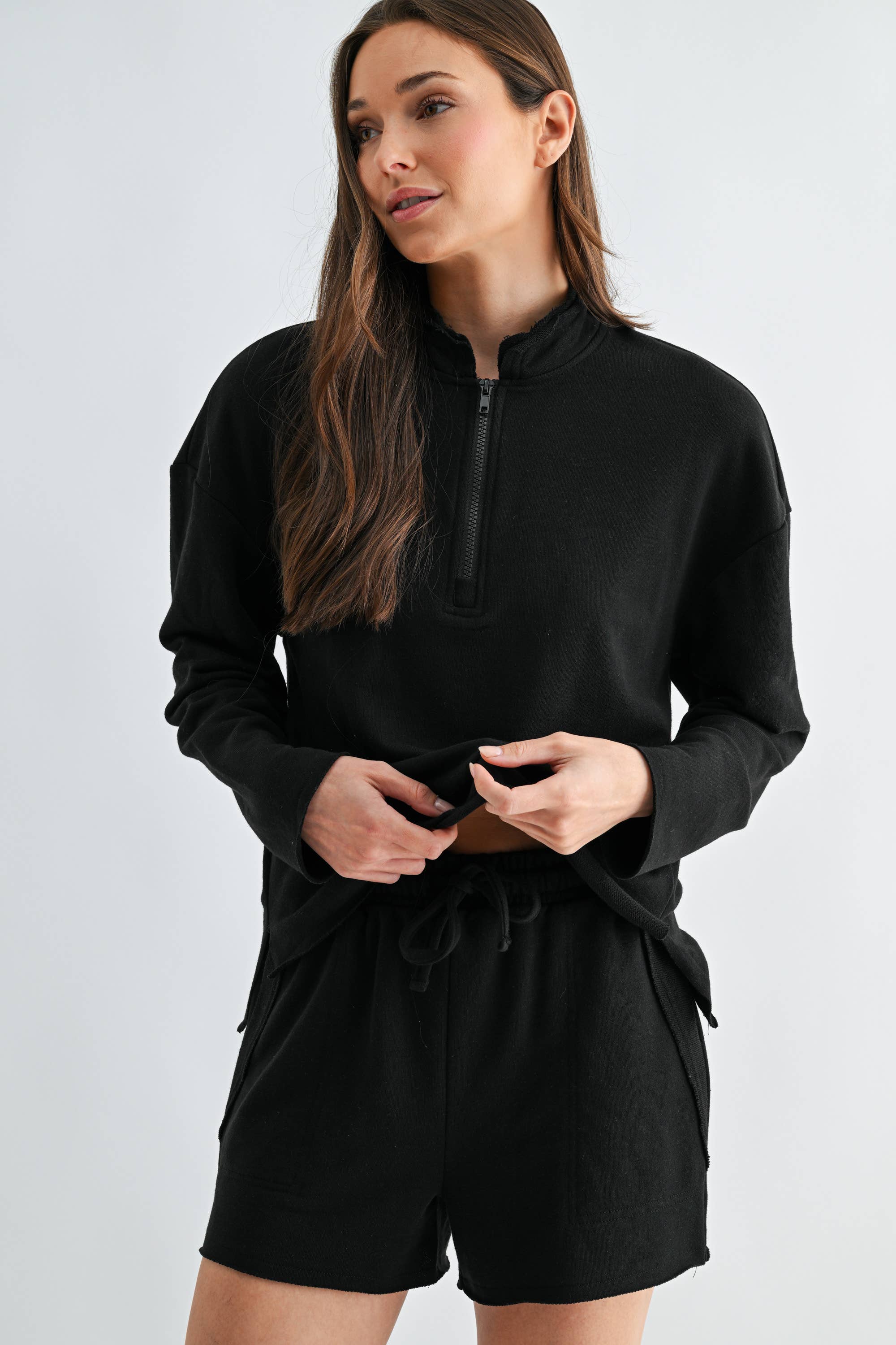 Offset Raw Edge Half-Zip Set