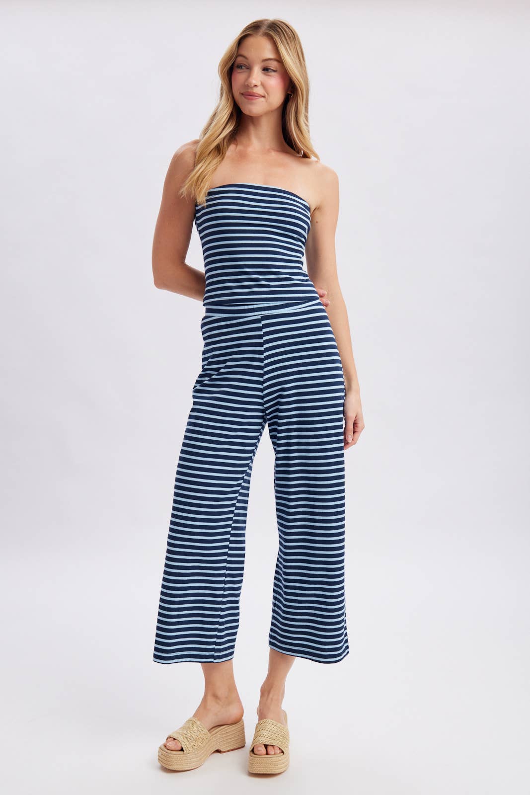 STRIPED KNIT TUBE TOP AND PANTS SET