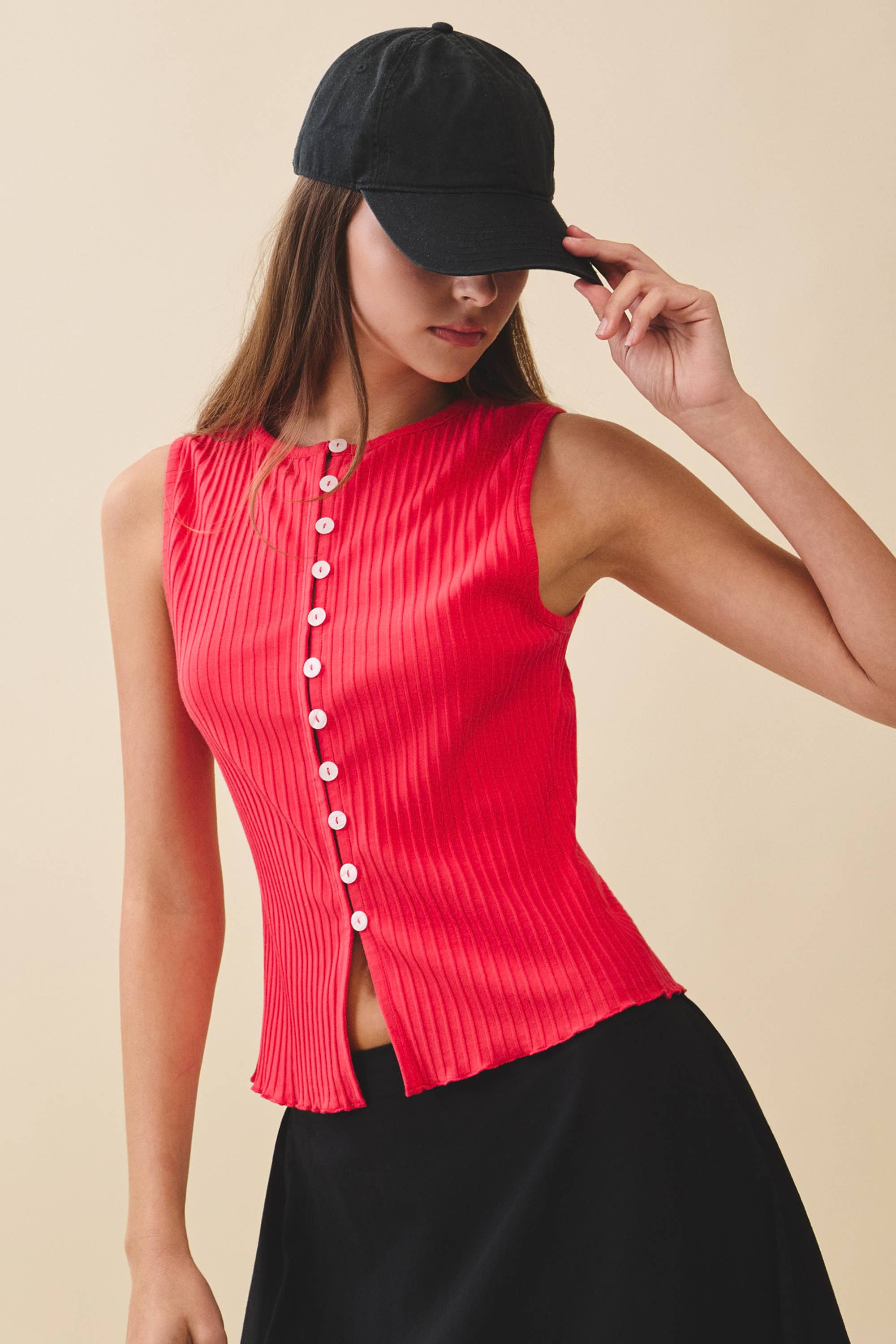 Ribbed Button Front Tank Top