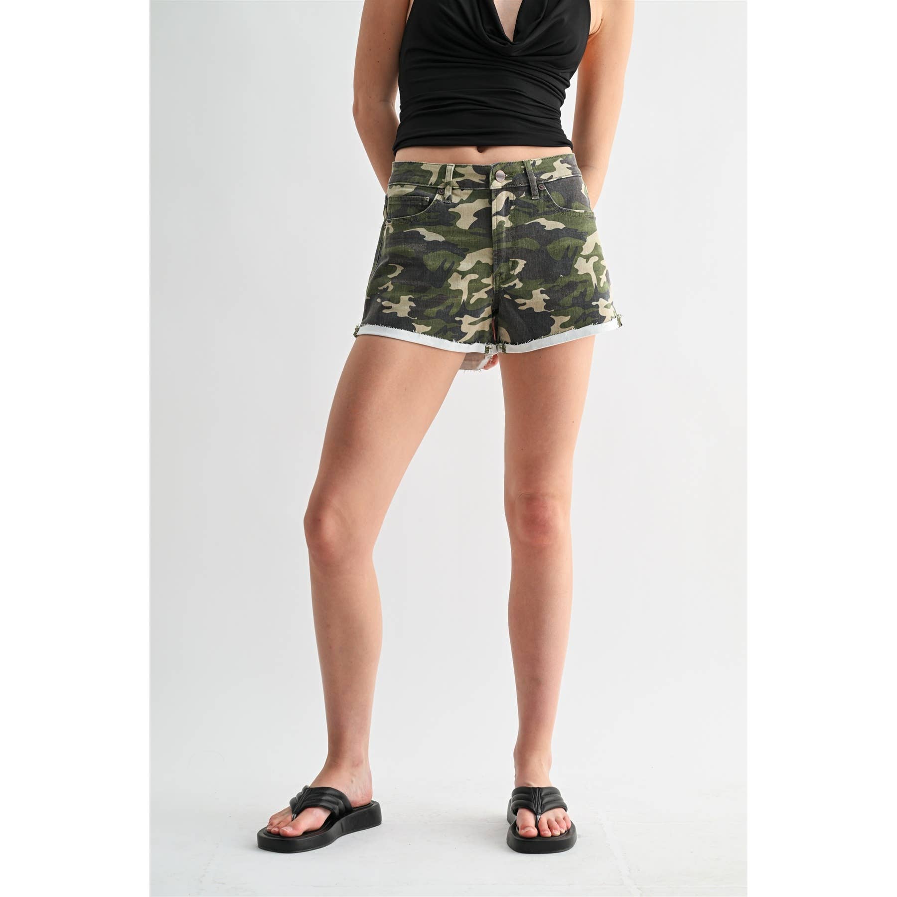 HIGH RISE CAMOUFLAGE SHORTS