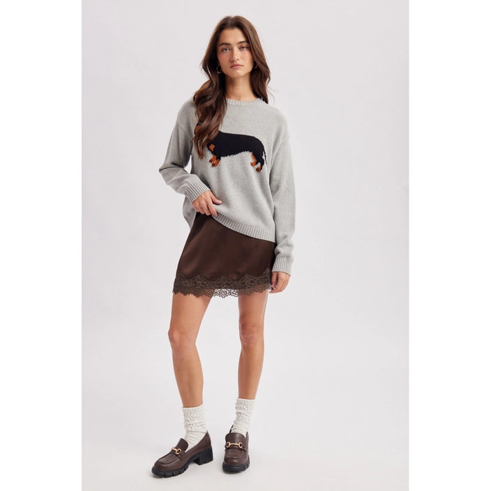 Lace-Trim Satin Mini Skirt with Built-In Shorts