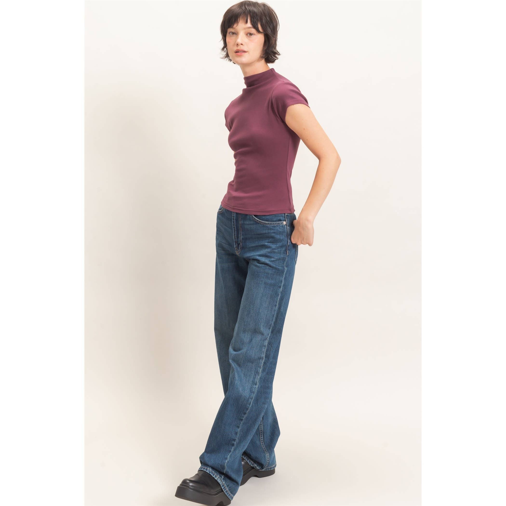 Mock Neck Cap Sleeve Top