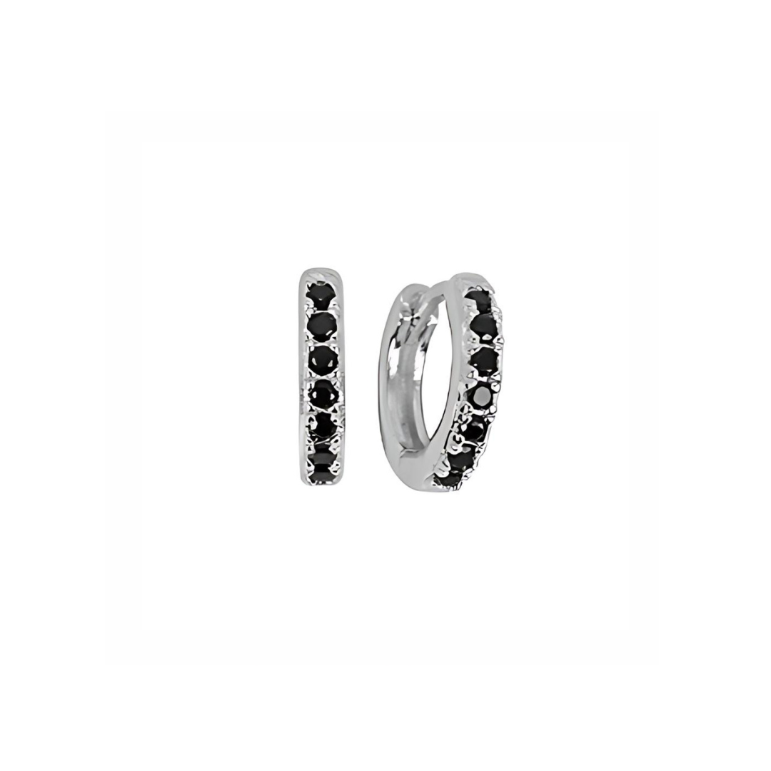 Black CZ Diamond Huggie Hoops Earrings in Silver
