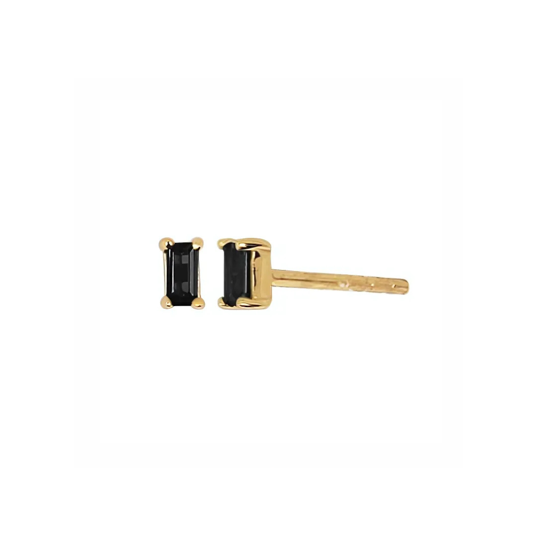 Dara Black CZ Baguette Stud Earrings in Gold