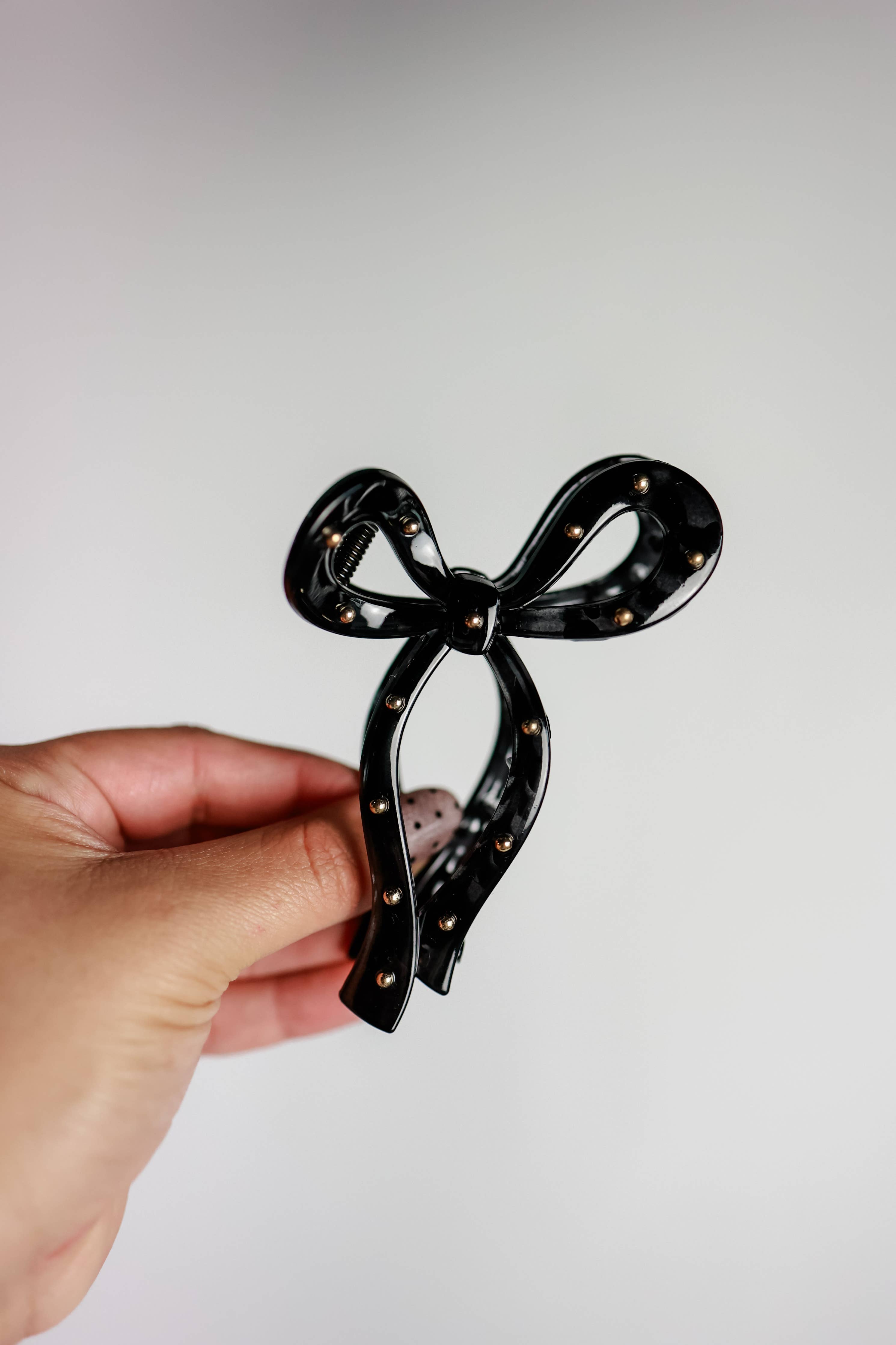 THE STUDDED BOW CLIP | BLACK