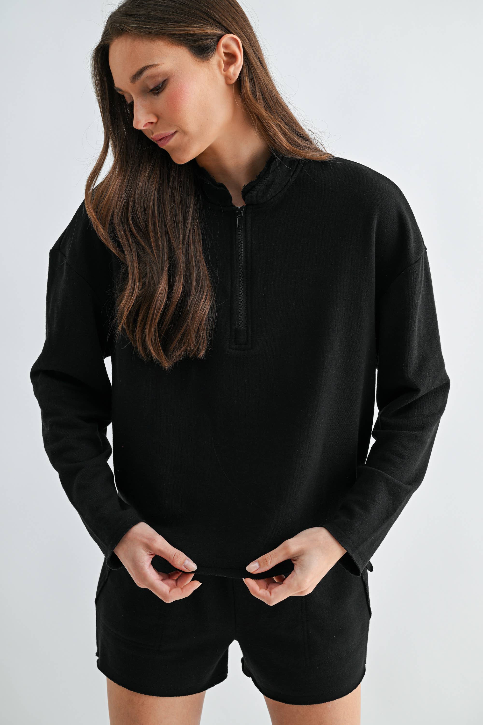Offset Raw Edge Half-Zip Set