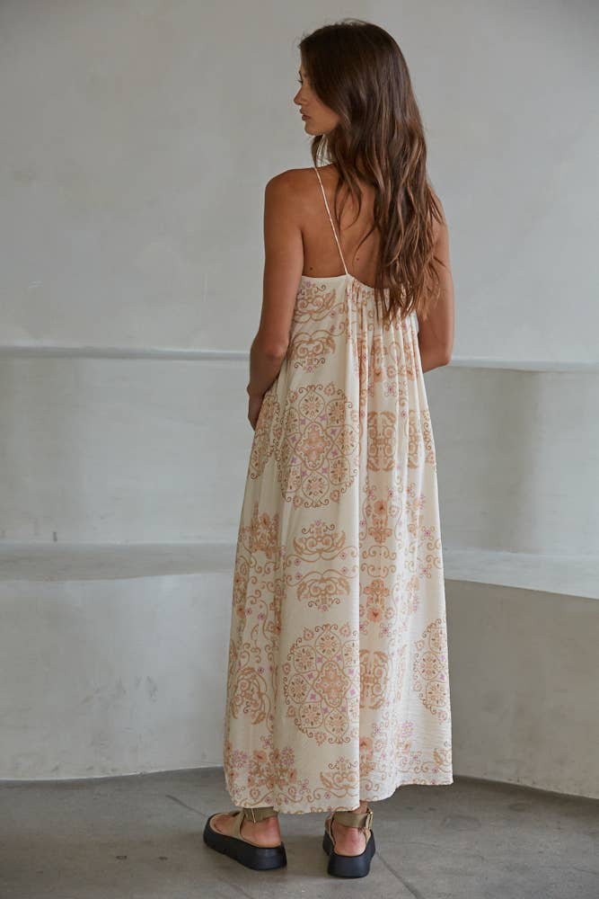 Mandala Floral Print Midi Dress