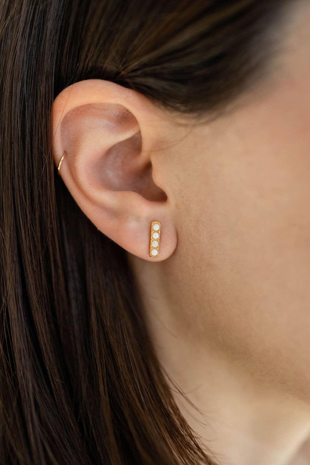 Opal Bar Stud Earrings in Gold