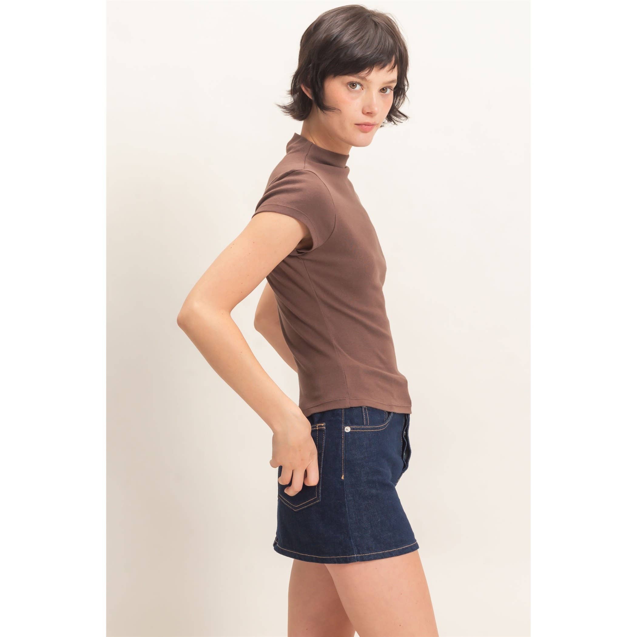 Mock Neck Cap Sleeve Top
