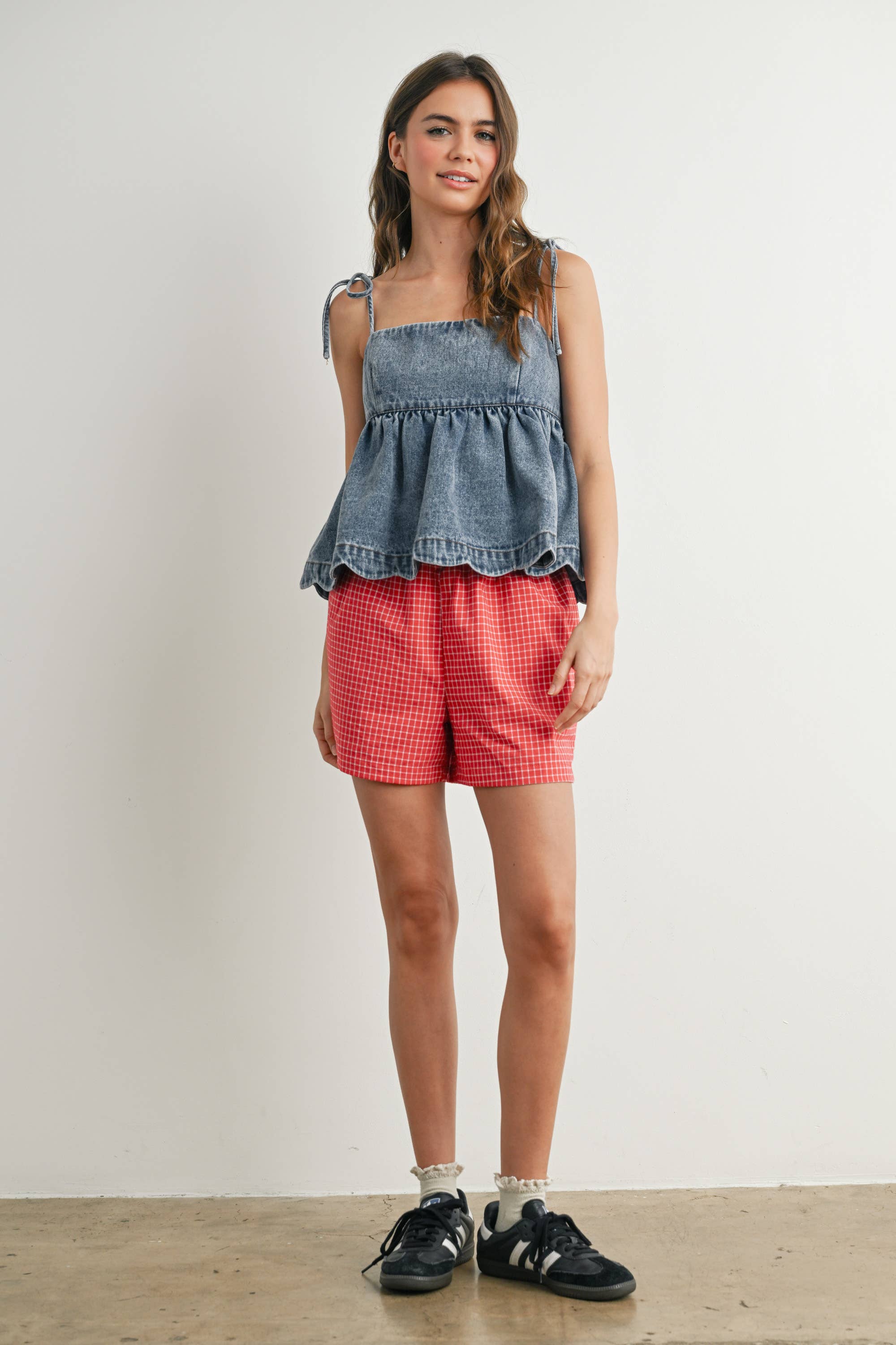 Denim Tie-Strap Peplum Top