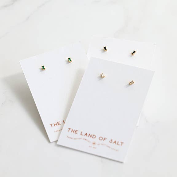 Dara Black CZ Baguette Stud Earrings in Gold