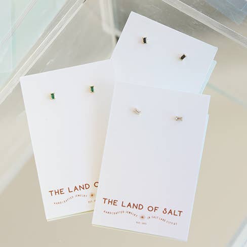 Dara Black CZ Baguette Stud Earrings in Gold