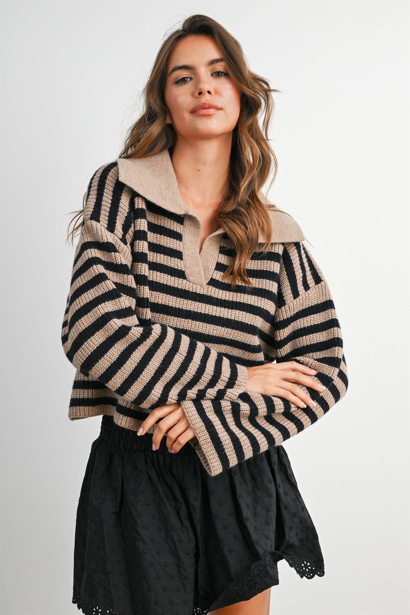 Striped Collared Knit Sweater
