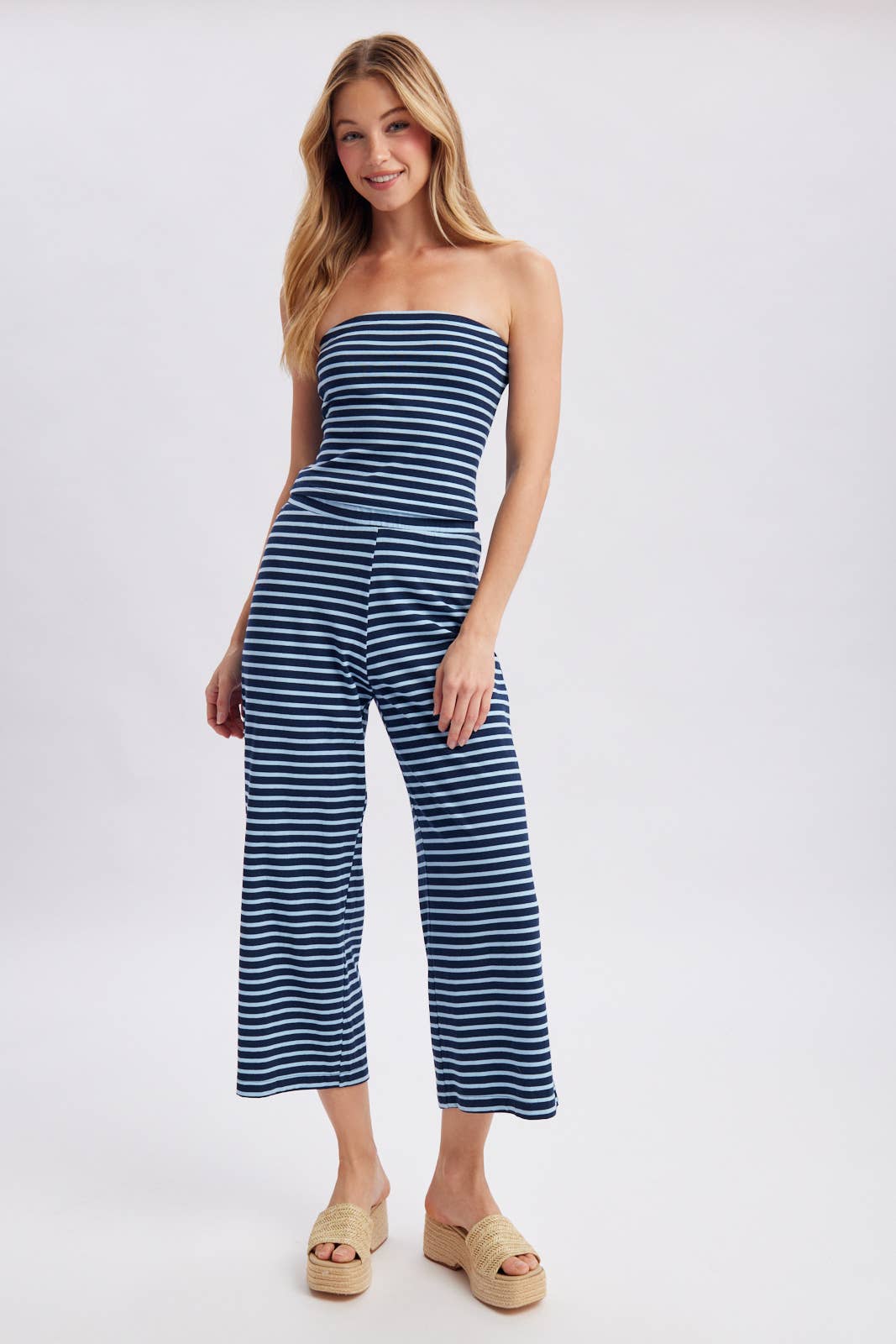 STRIPED KNIT TUBE TOP AND PANTS SET
