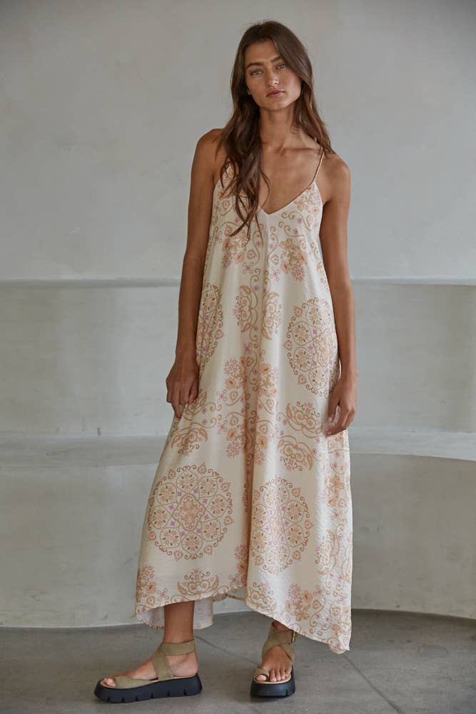 Mandala Floral Print Midi Dress