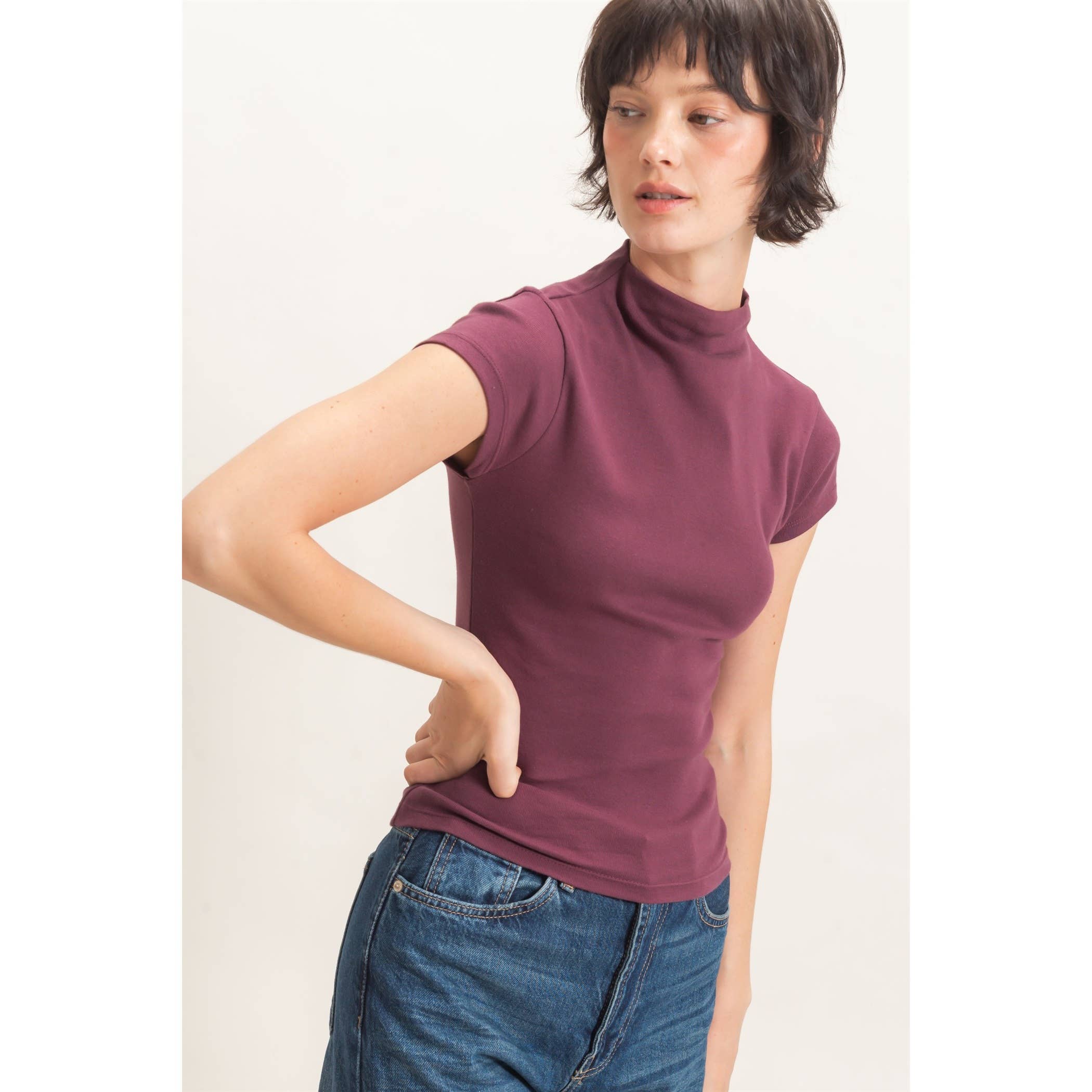 Mock Neck Cap Sleeve Top