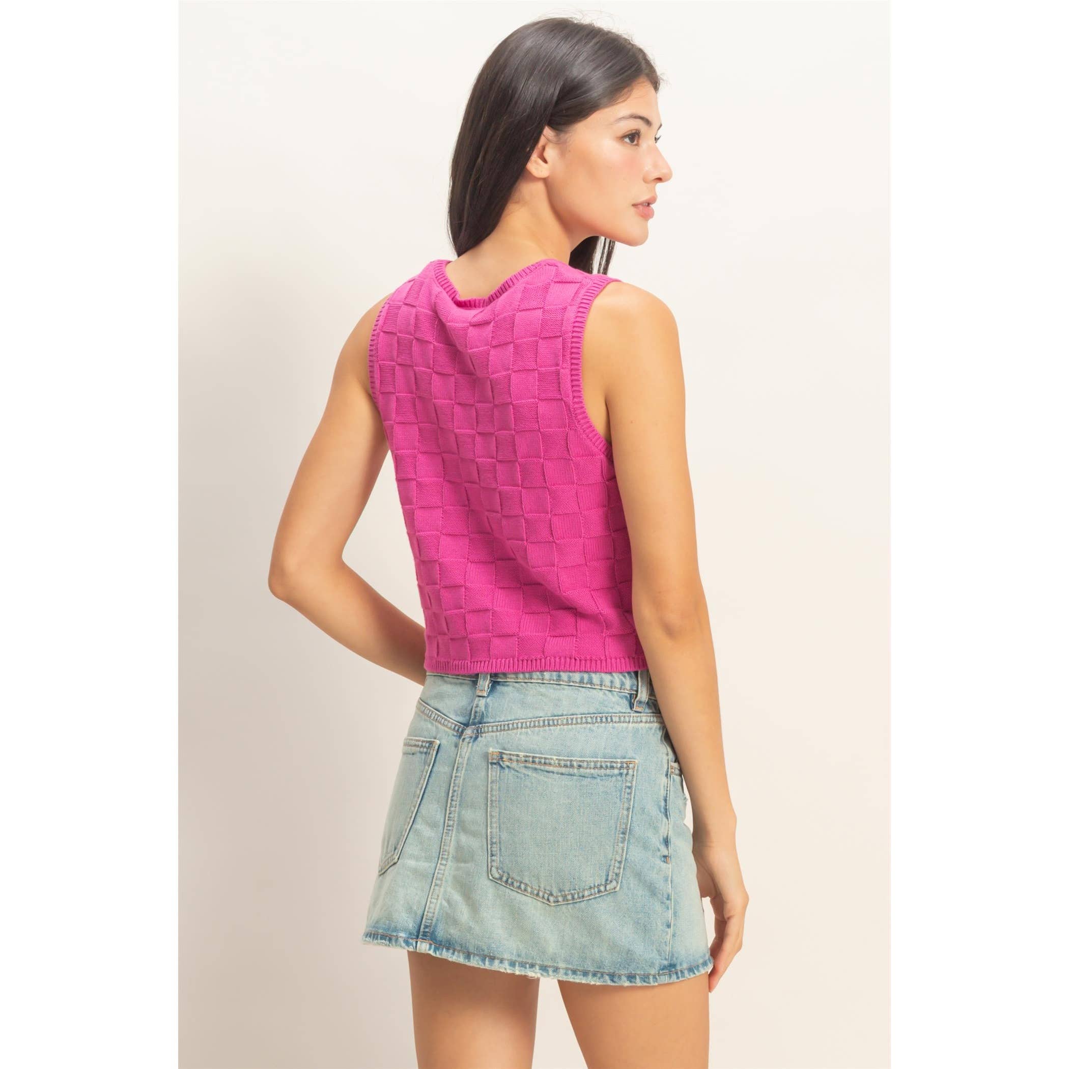 Checkered V-Neck Sleeveless Vest