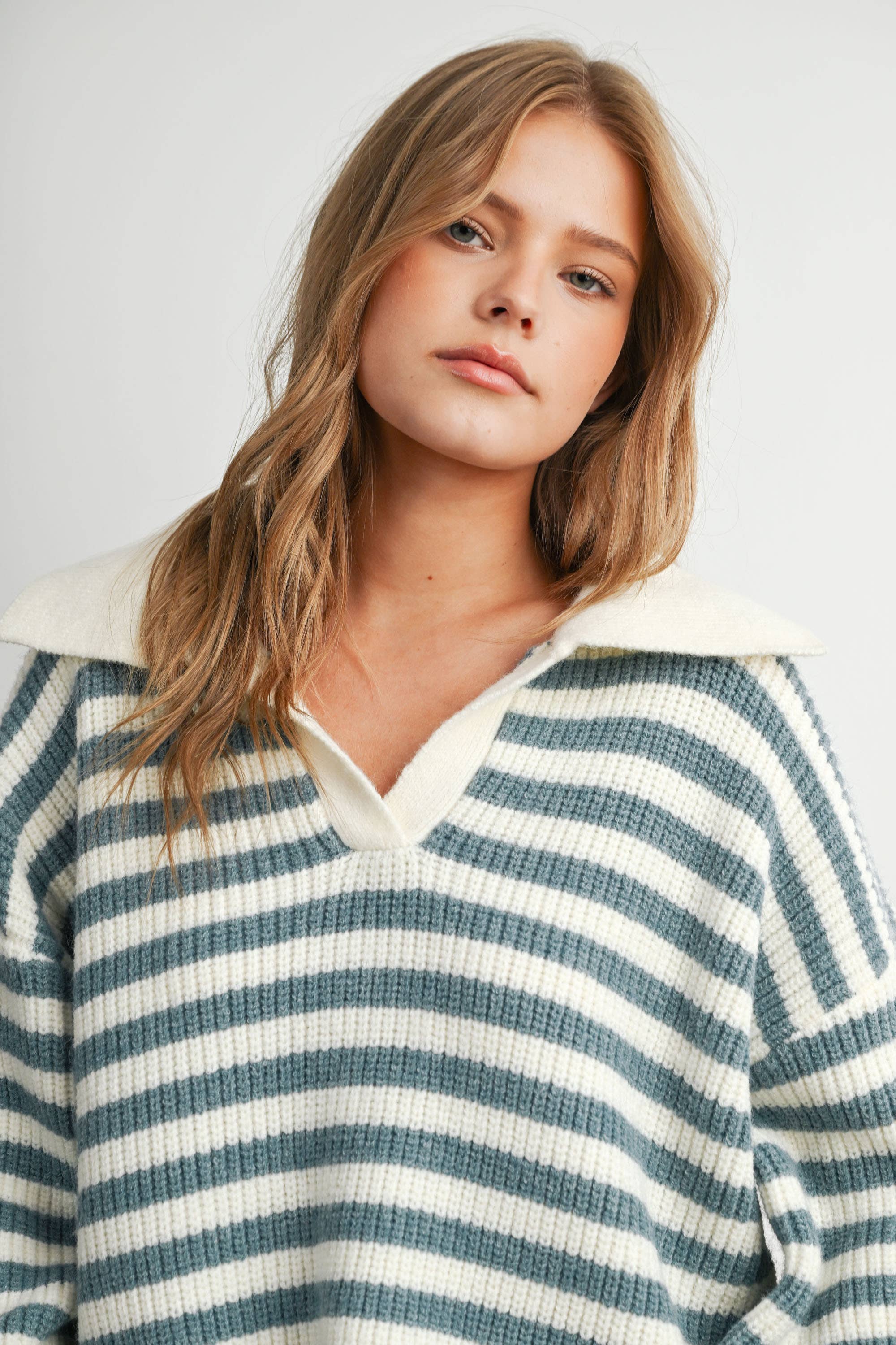 Striped Collared Knit Sweater