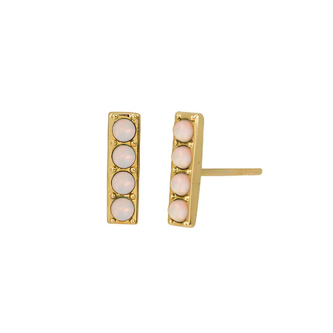 Opal Bar Stud Earrings in Gold