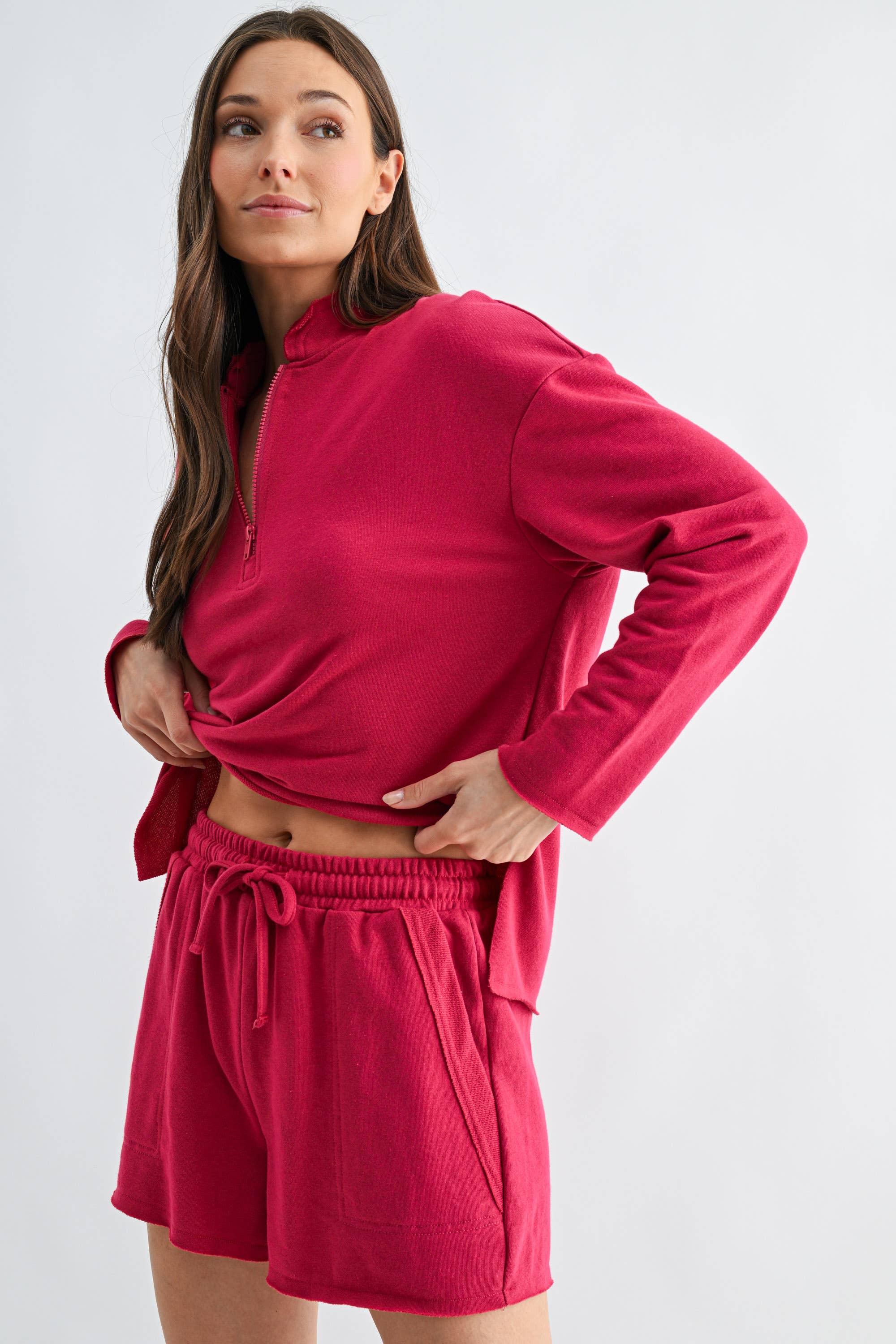 Offset Raw Edge Half-Zip Set