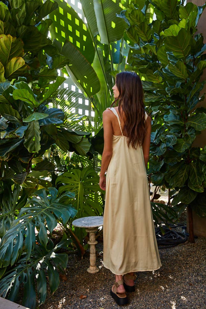 Satin V Neck Sleeveless Maxi