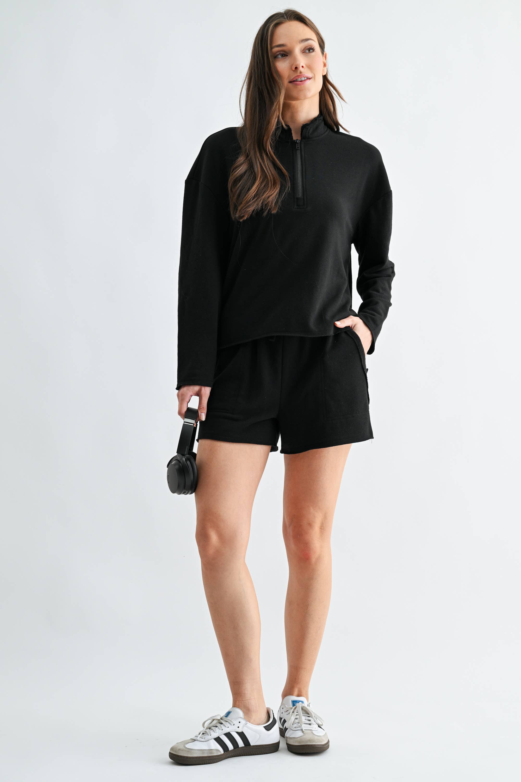 Offset Raw Edge Half-Zip Set