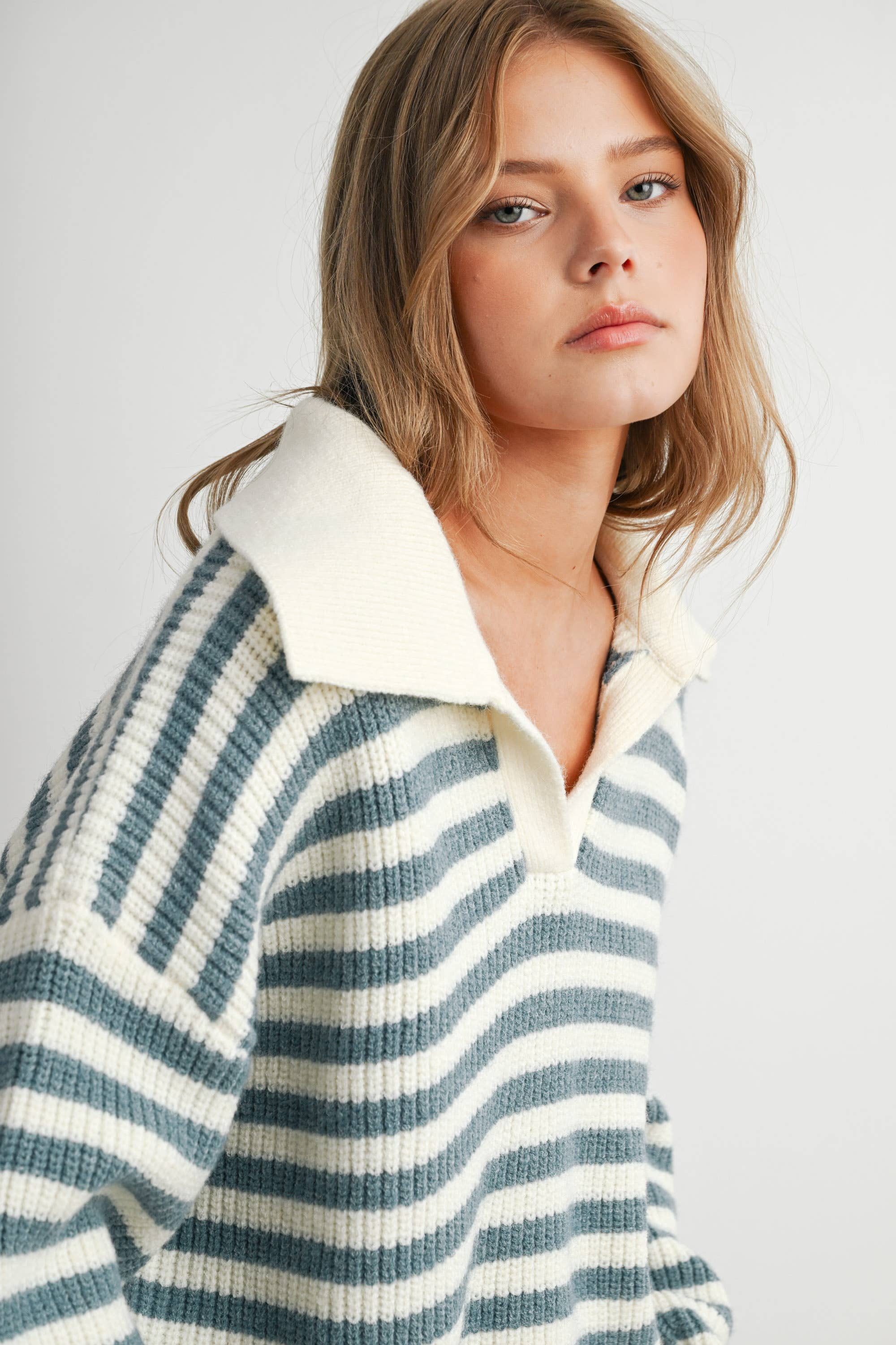 Striped Collared Knit Sweater