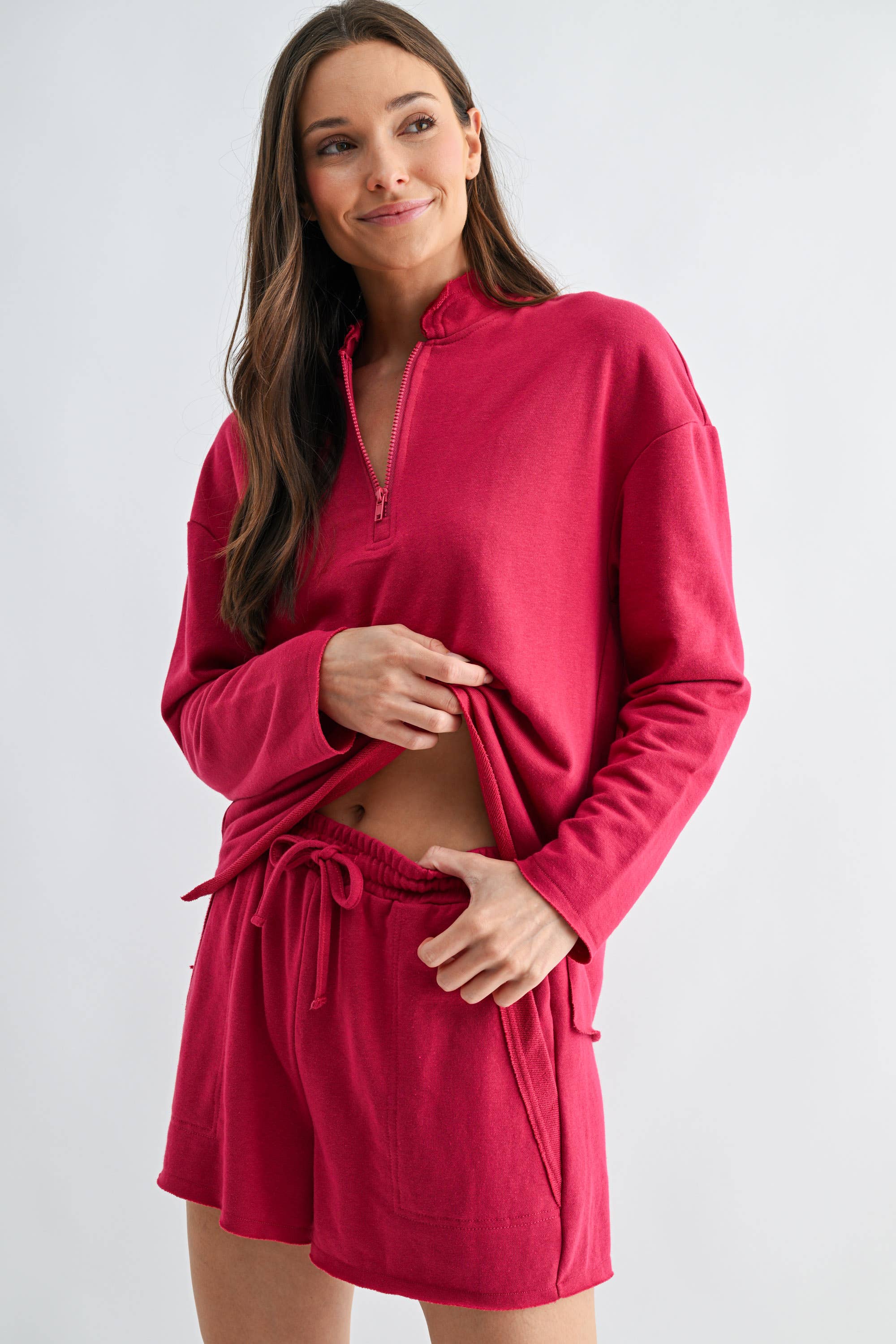 Offset Raw Edge Half-Zip Set