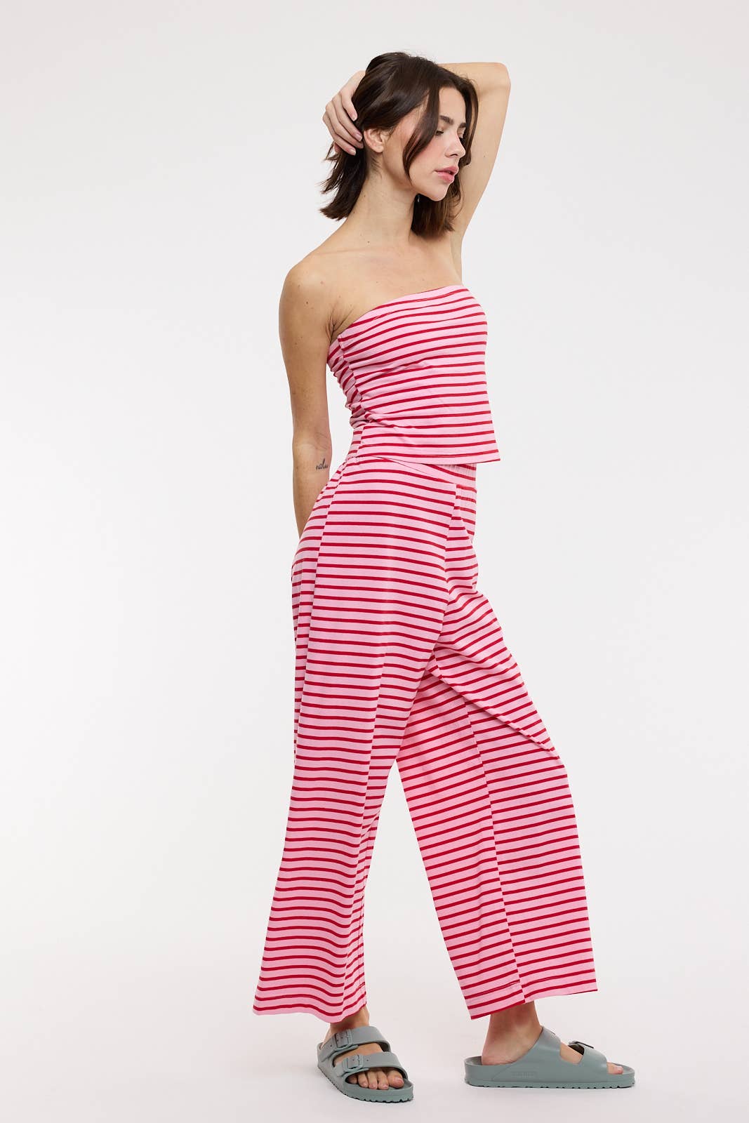STRIPED KNIT TUBE TOP AND PANTS SET