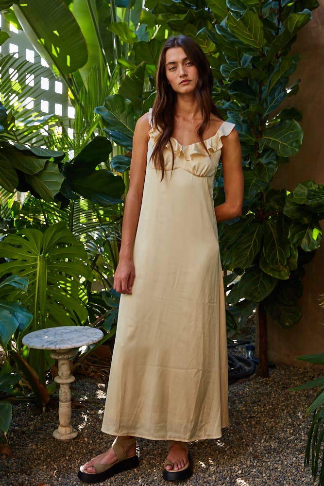 Satin V Neck Sleeveless Maxi