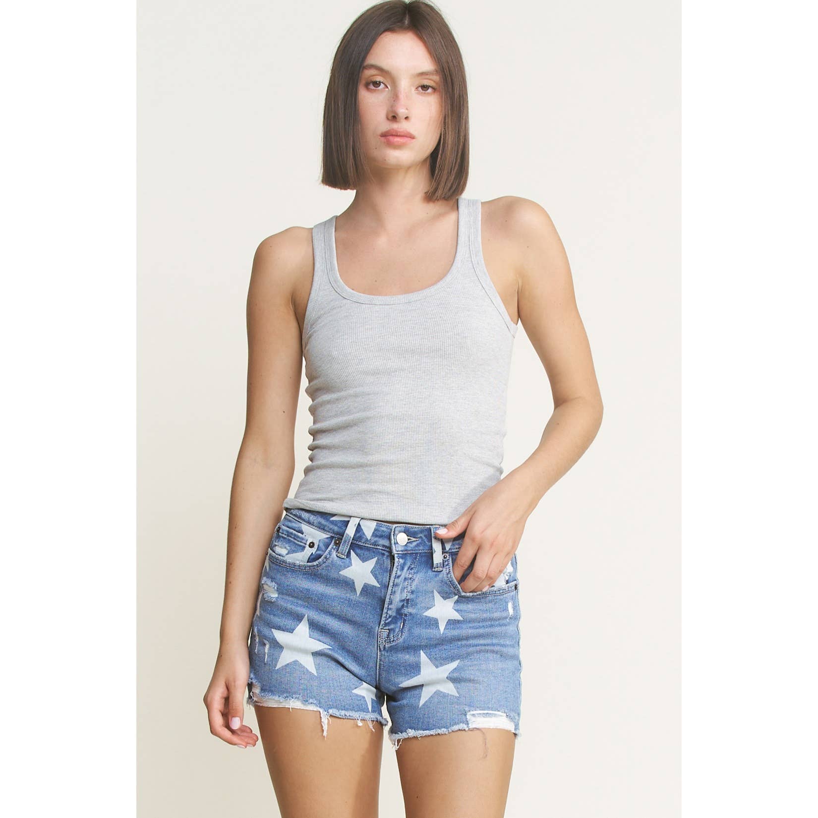 HIGH RISE DISTRESSED SHORTS