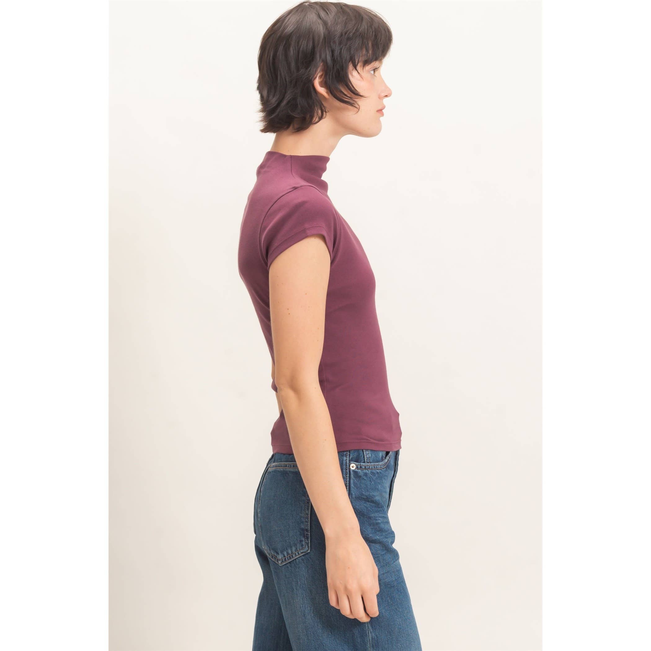 Mock Neck Cap Sleeve Top