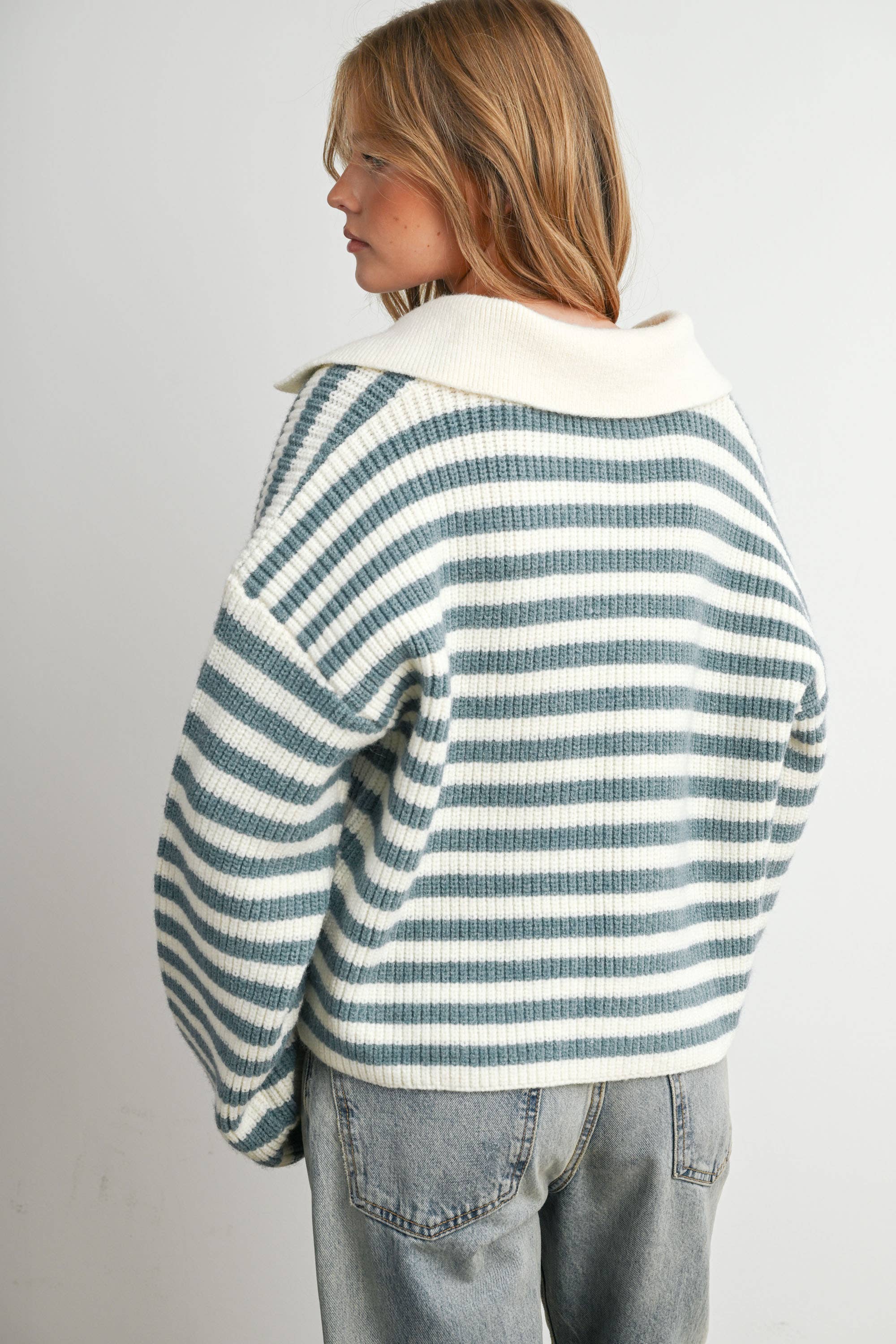 Striped Collared Knit Sweater