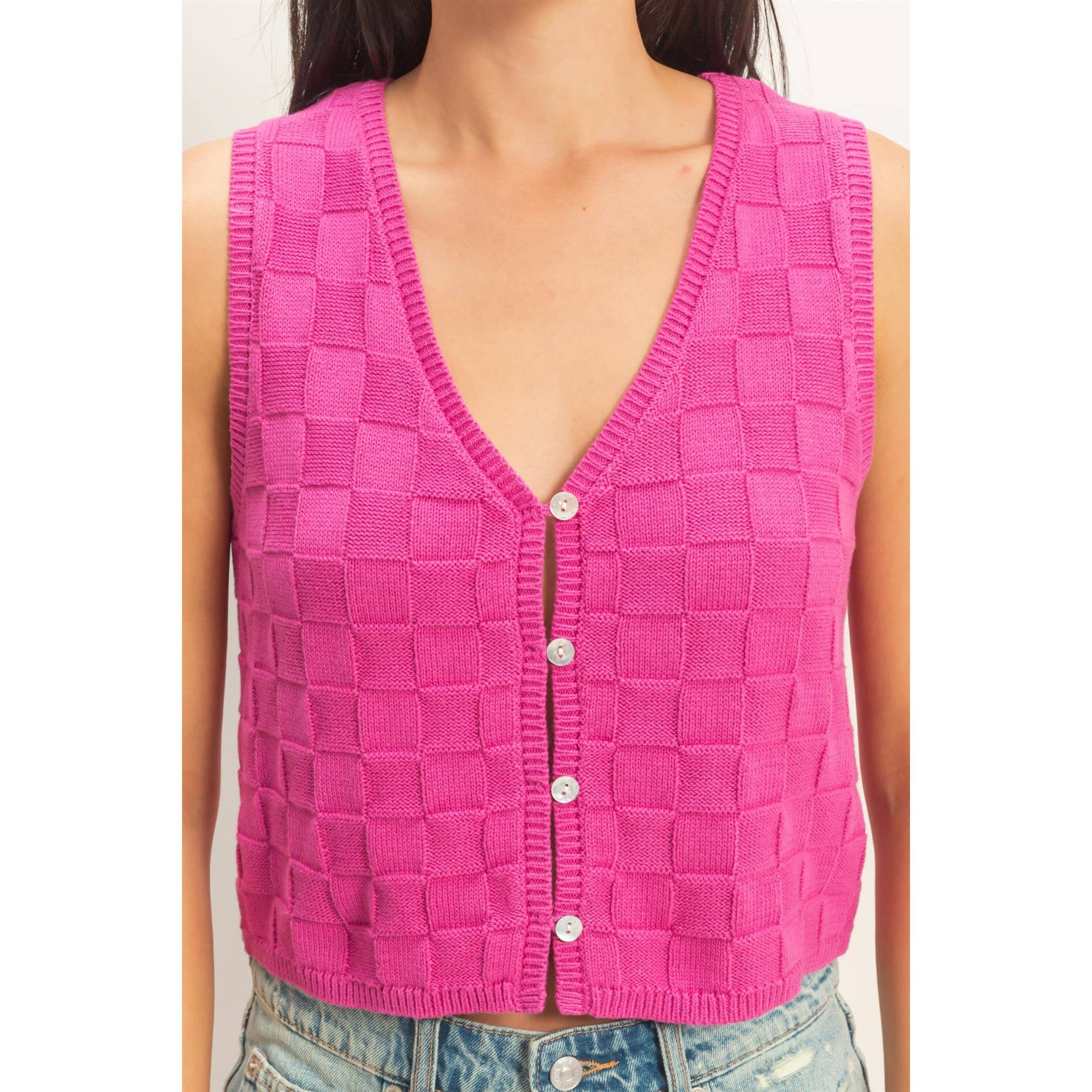 Checkered V-Neck Sleeveless Vest